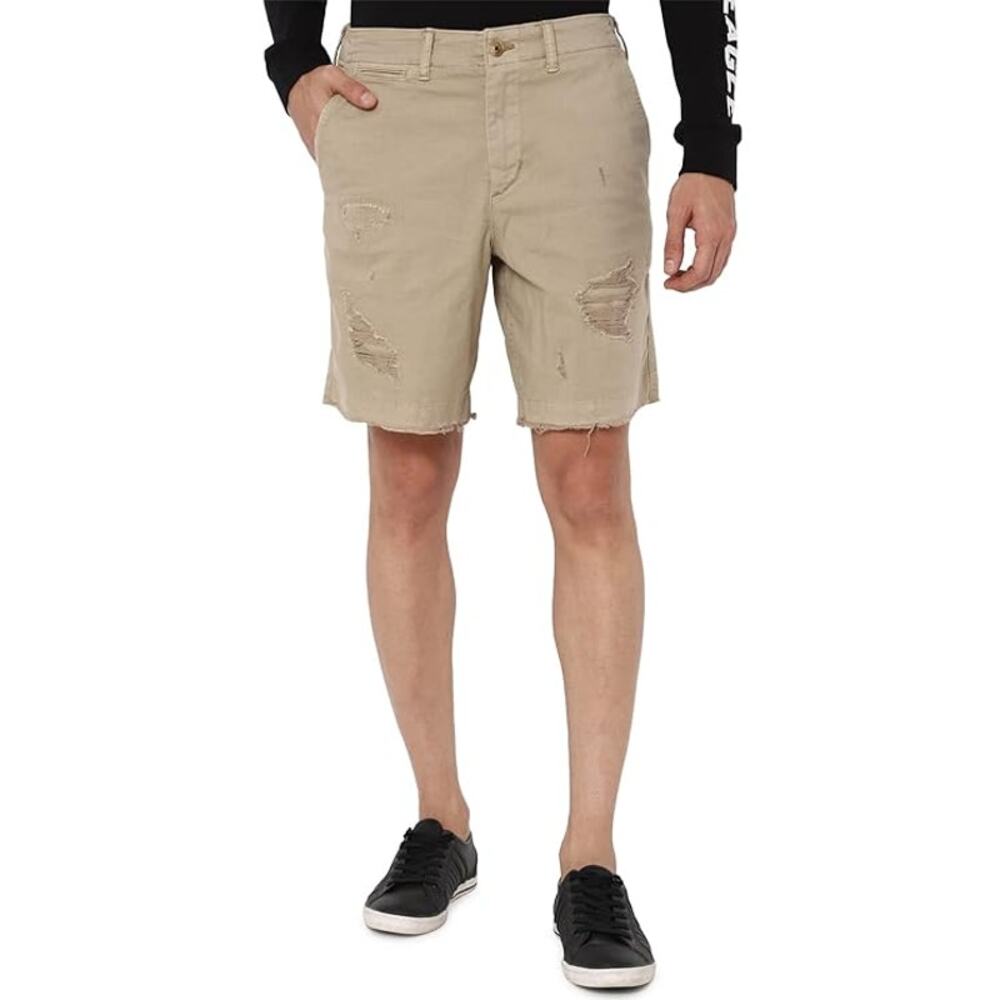 NWT‎ American Eagle Flex Tan Khaki Lived in Raw Hem Distressed Shorts Men's 28